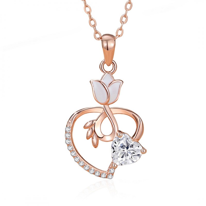 Tulip Heart-shaped Necklace Flower Set with Diamonds